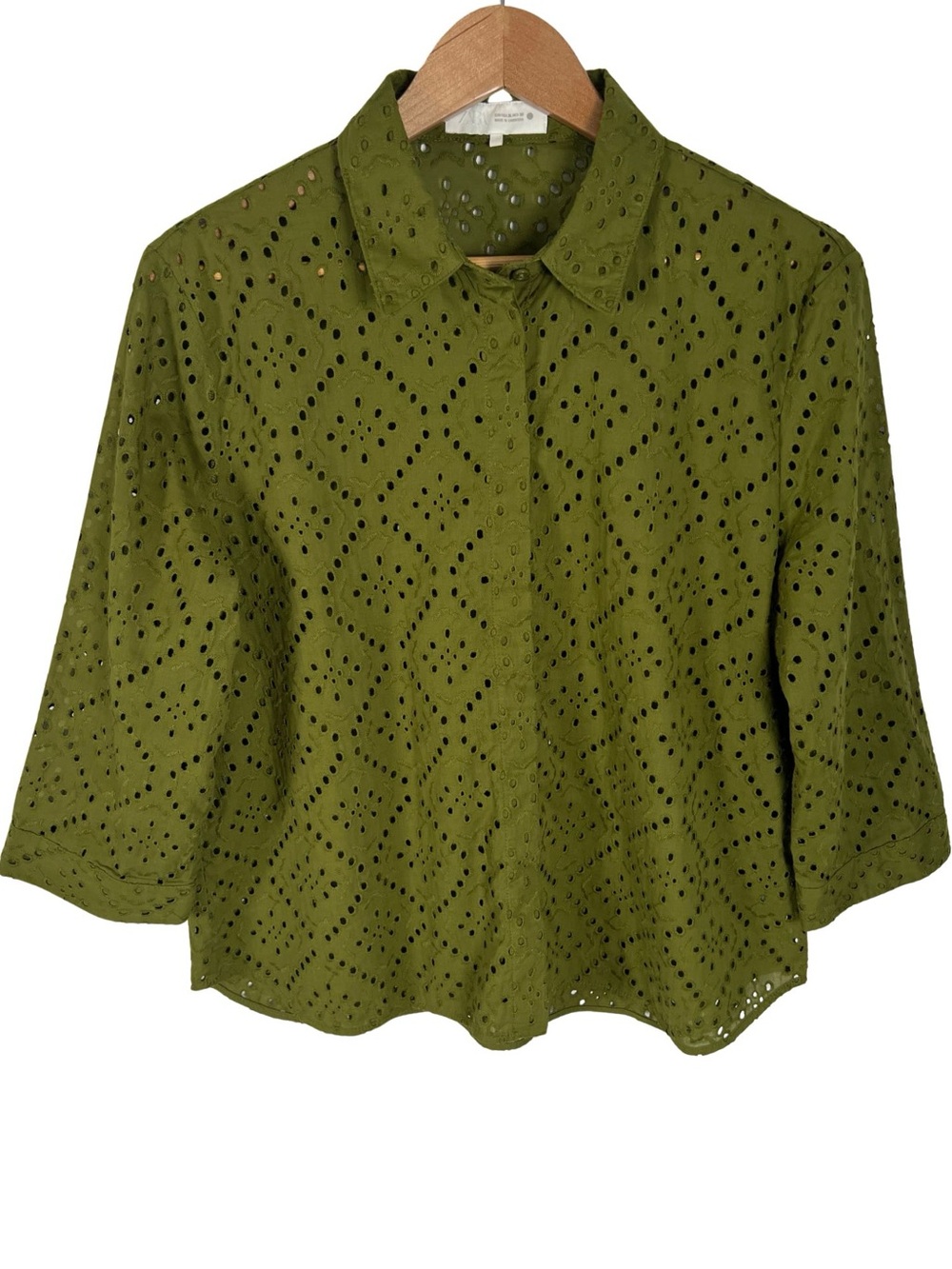Zara Olive Green Embroidered Eyelet Blouse XL